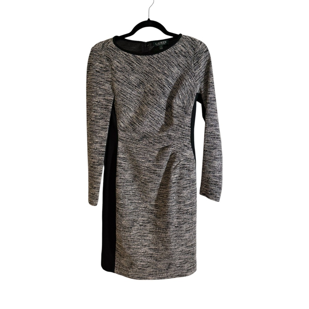 Lauren Ralph Lauren Sheath Dress Black White 2 Tweed Colorblock Long Sleeve